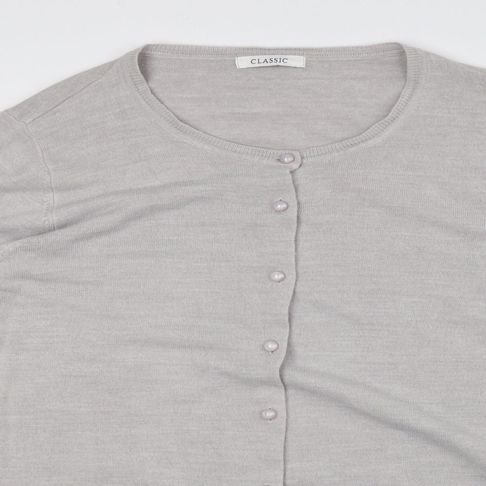 Classic Womens Grey Crew Neck Acrylic Cardigan Jumper Size 24