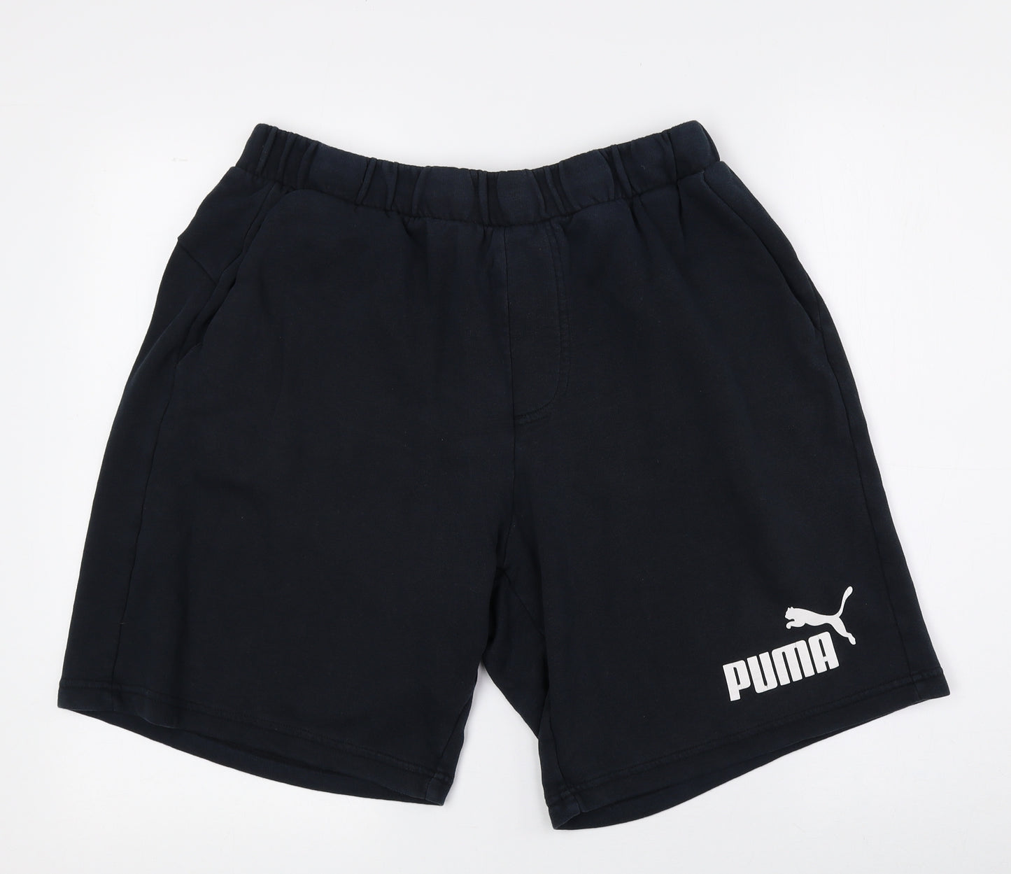 PUMA Mens Blue Cotton Sweat Shorts Size XL L8 in Regular Drawstring - Logo Print