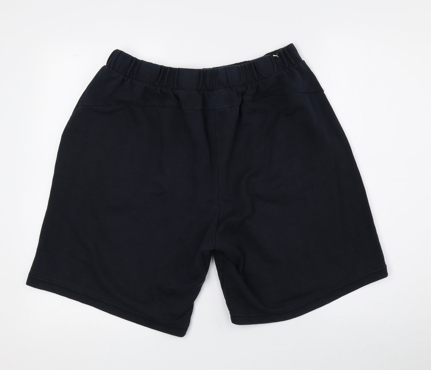 PUMA Mens Blue Cotton Sweat Shorts Size XL L8 in Regular Drawstring - Logo Print