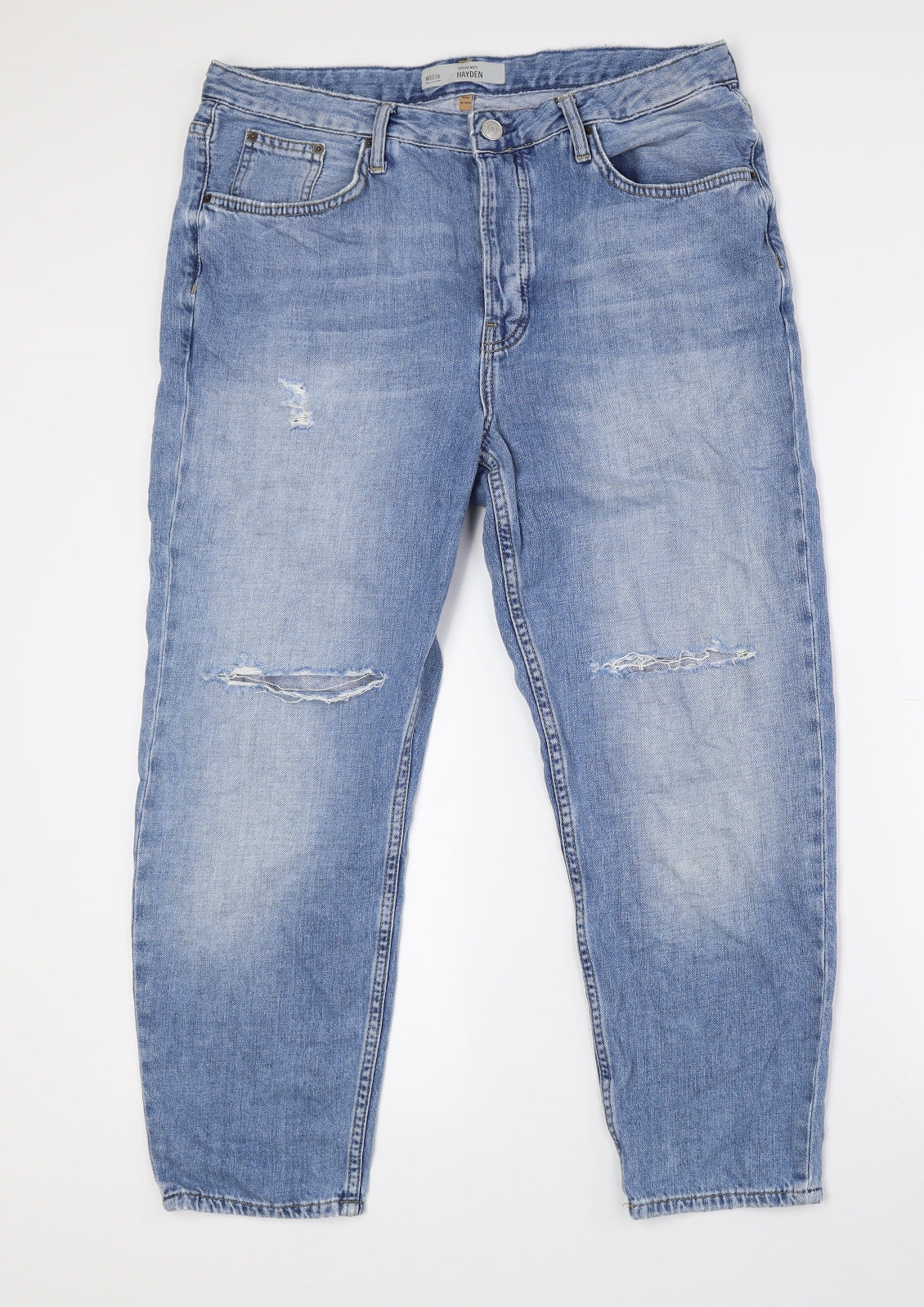 Topshop Womens Blue 100% Cotton Boyfriend Jeans Size 14 L24 in Regular Zip