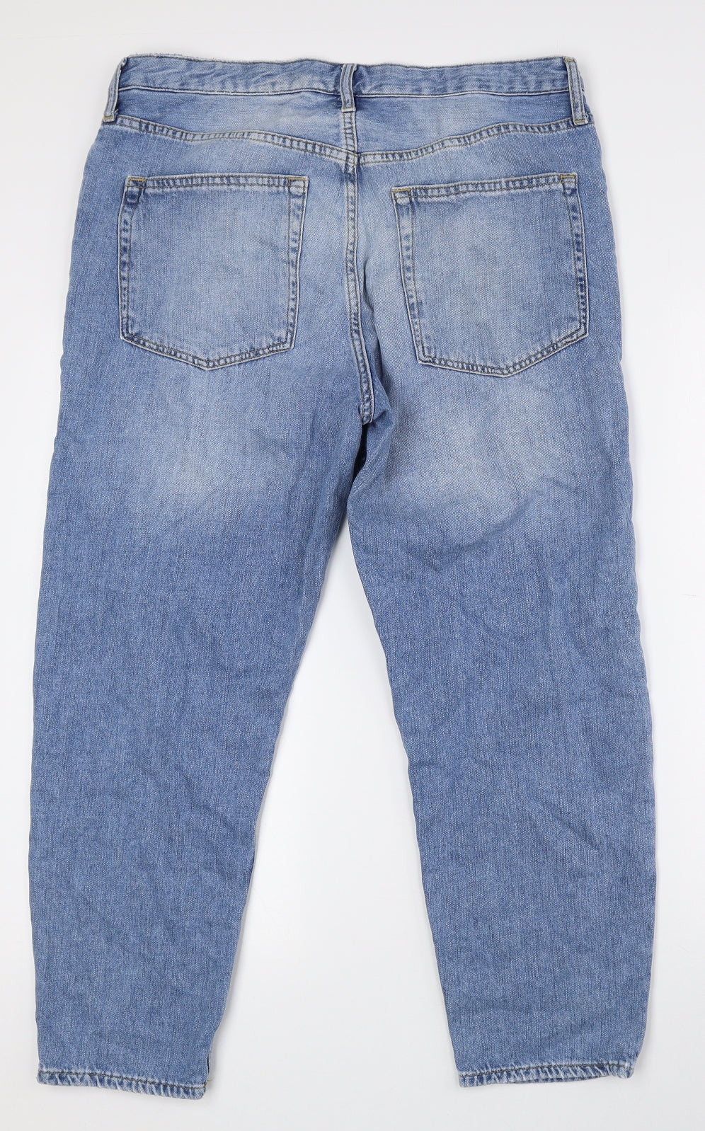 Topshop Womens Blue 100% Cotton Boyfriend Jeans Size 14 L24 in Regular Zip