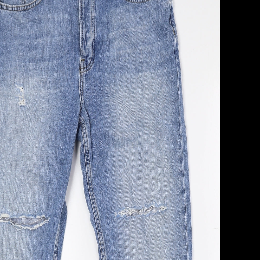 Topshop Womens Blue 100% Cotton Boyfriend Jeans Size 14 L24 in Regular Zip