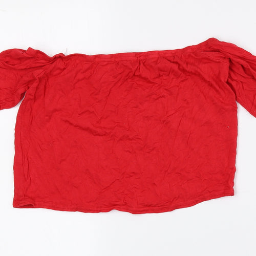 PRETTYLITTLETHING Womens Red Viscose Cropped T-Shirt Size 12 Off the Shoulder