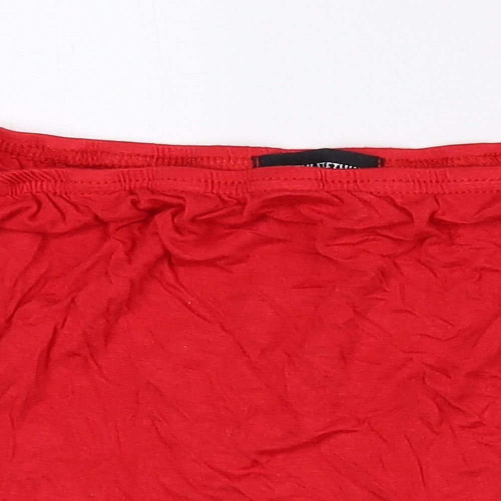 PRETTYLITTLETHING Womens Red Viscose Cropped T-Shirt Size 12 Off the Shoulder