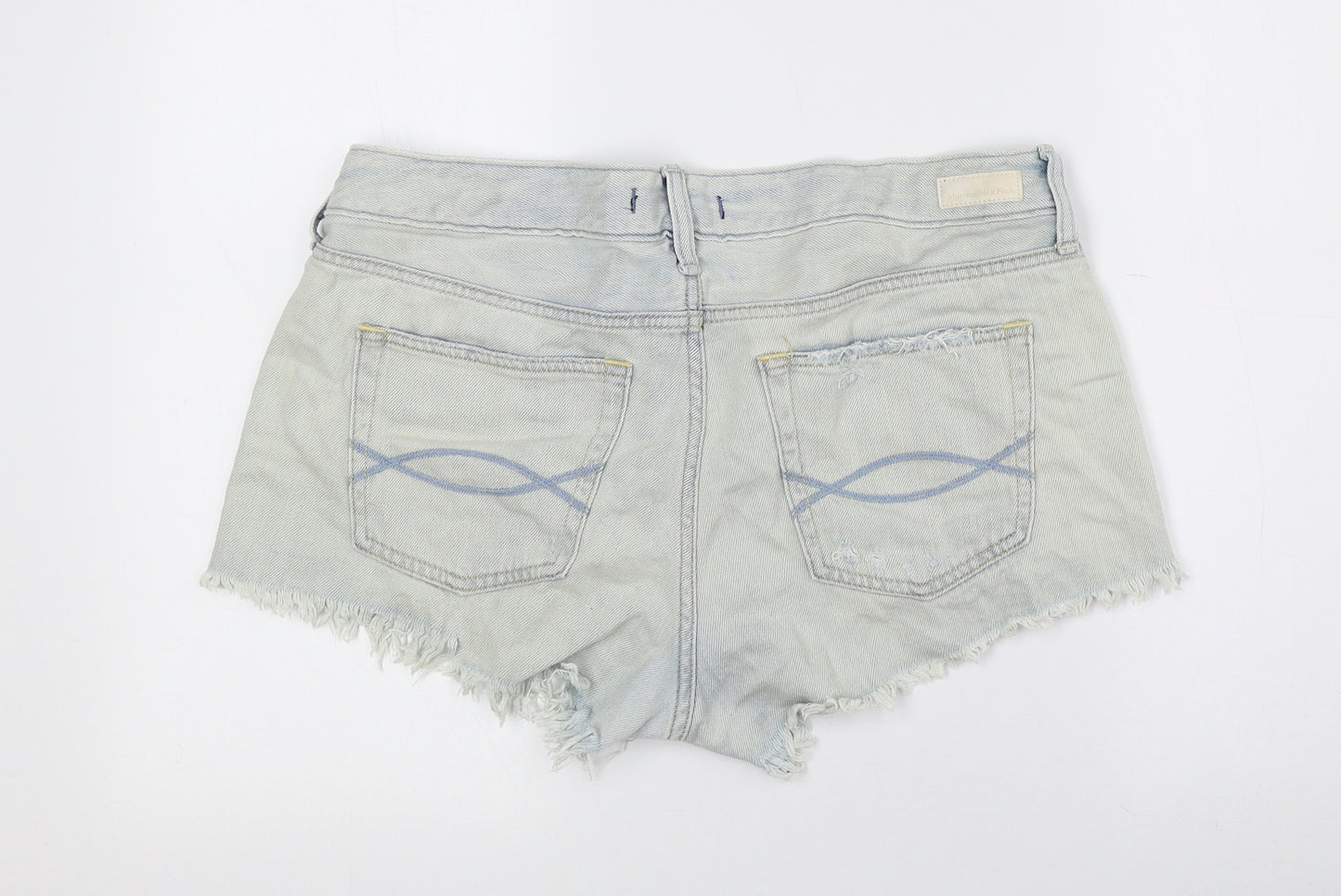 Abercrombie & Fitch Womens Blue 100% Cotton Hot Pants Shorts Size 30 Regular Button - Distressed Jean