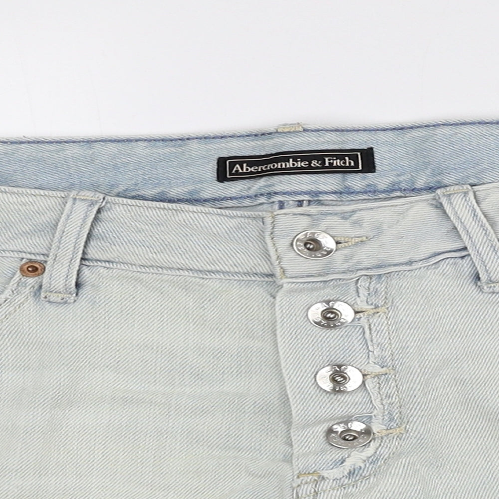 Abercrombie & Fitch Womens Blue 100% Cotton Hot Pants Shorts Size 30 Regular Button - Distressed Jean