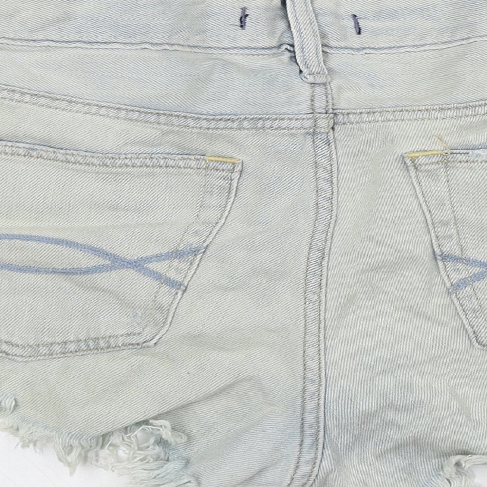 Abercrombie & Fitch Womens Blue 100% Cotton Hot Pants Shorts Size 30 Regular Button - Distressed Jean