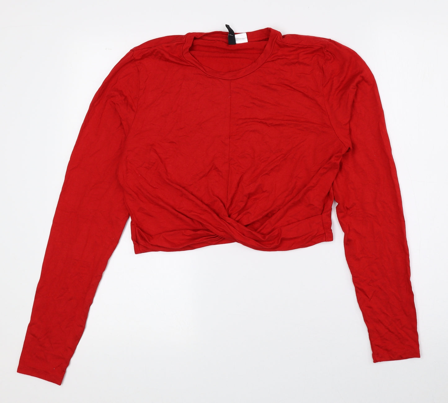 Divided by H&M Womens Red Viscose Cropped T-Shirt Size L Crew Neck