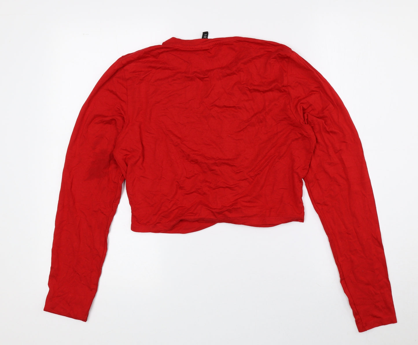 Divided by H&M Womens Red Viscose Cropped T-Shirt Size L Crew Neck