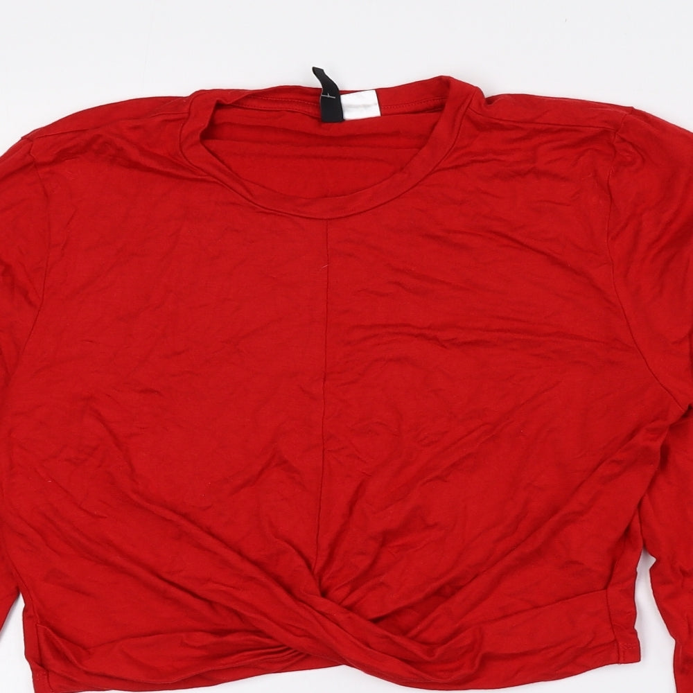 Divided by H&M Womens Red Viscose Cropped T-Shirt Size L Crew Neck