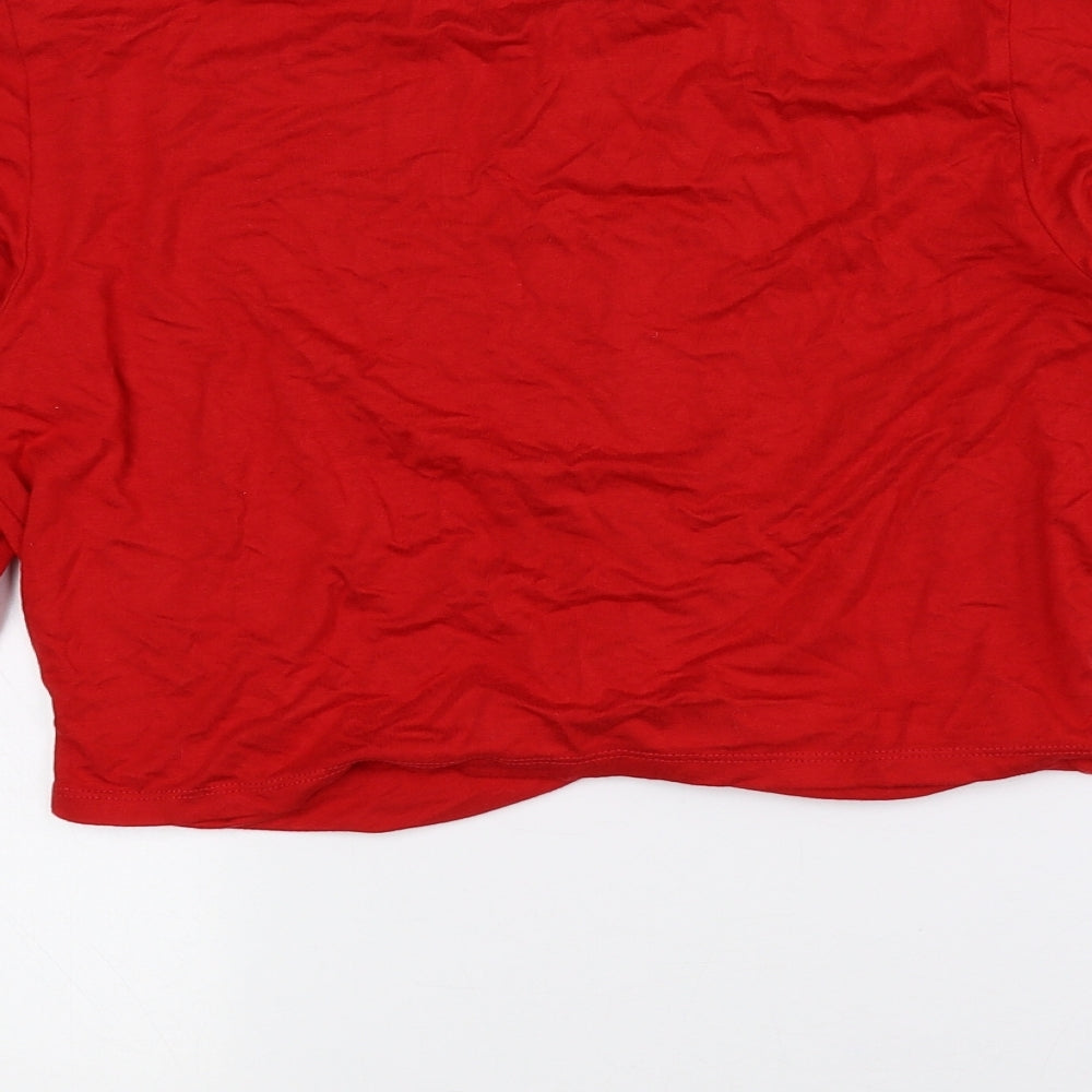 Divided by H&M Womens Red Viscose Cropped T-Shirt Size L Crew Neck