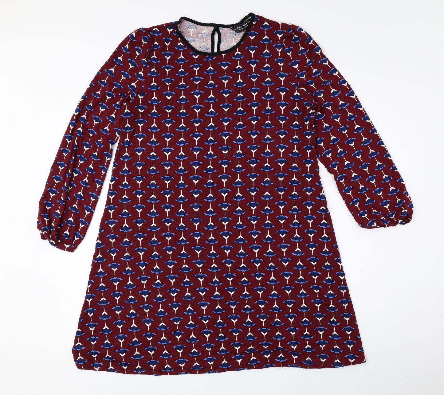 Dorothy Perkins Womens Multicoloured Geometric Viscose A-Line Size 12 Crew Neck Button