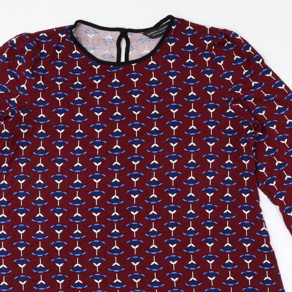 Dorothy Perkins Womens Multicoloured Geometric Viscose A-Line Size 12 Crew Neck Button