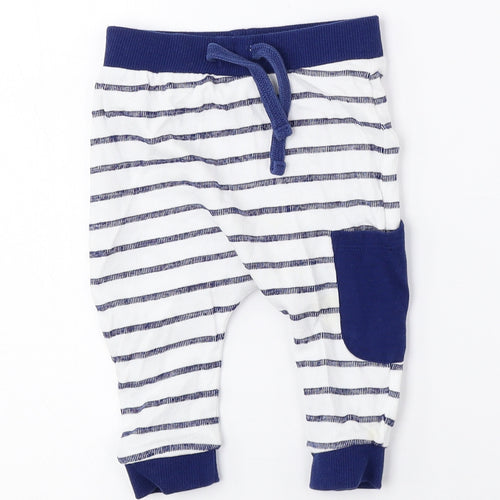 Mini Club Boys Blue Striped Cotton Jogger Trousers Size 3-6 Months Drawstring