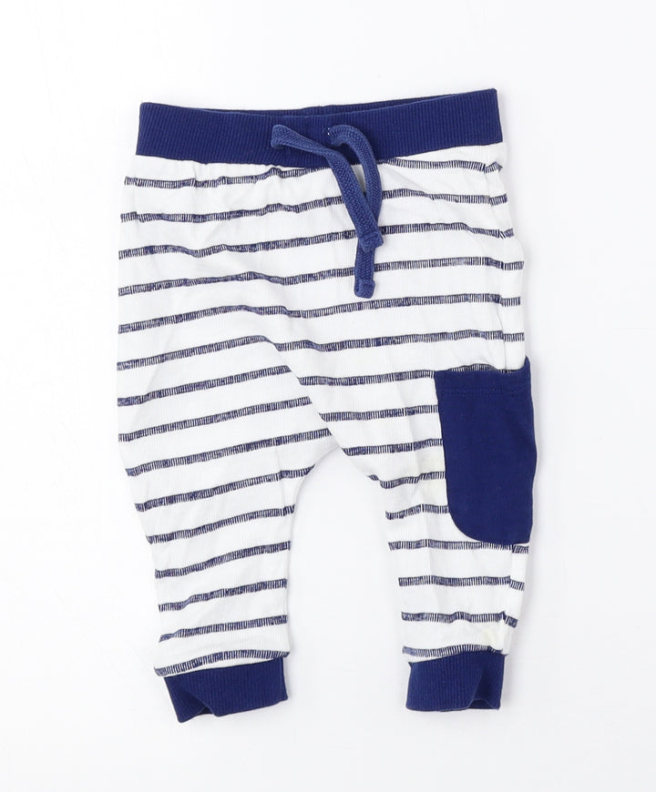 Mini Club Boys Blue Striped Cotton Jogger Trousers Size 3-6 Months Drawstring