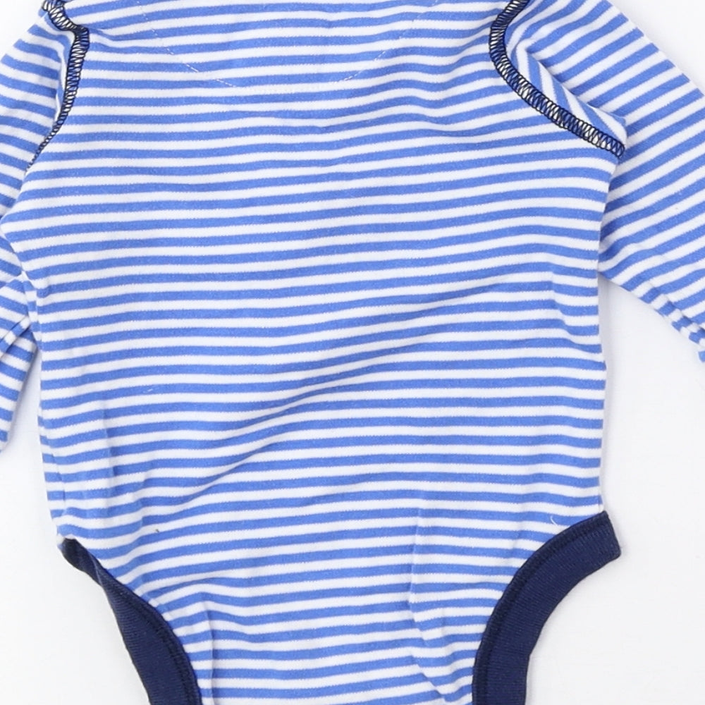 Marks and Spencer Boys Blue Striped 100% Cotton Babygrow One-Piece Size 3-6 Months Snap