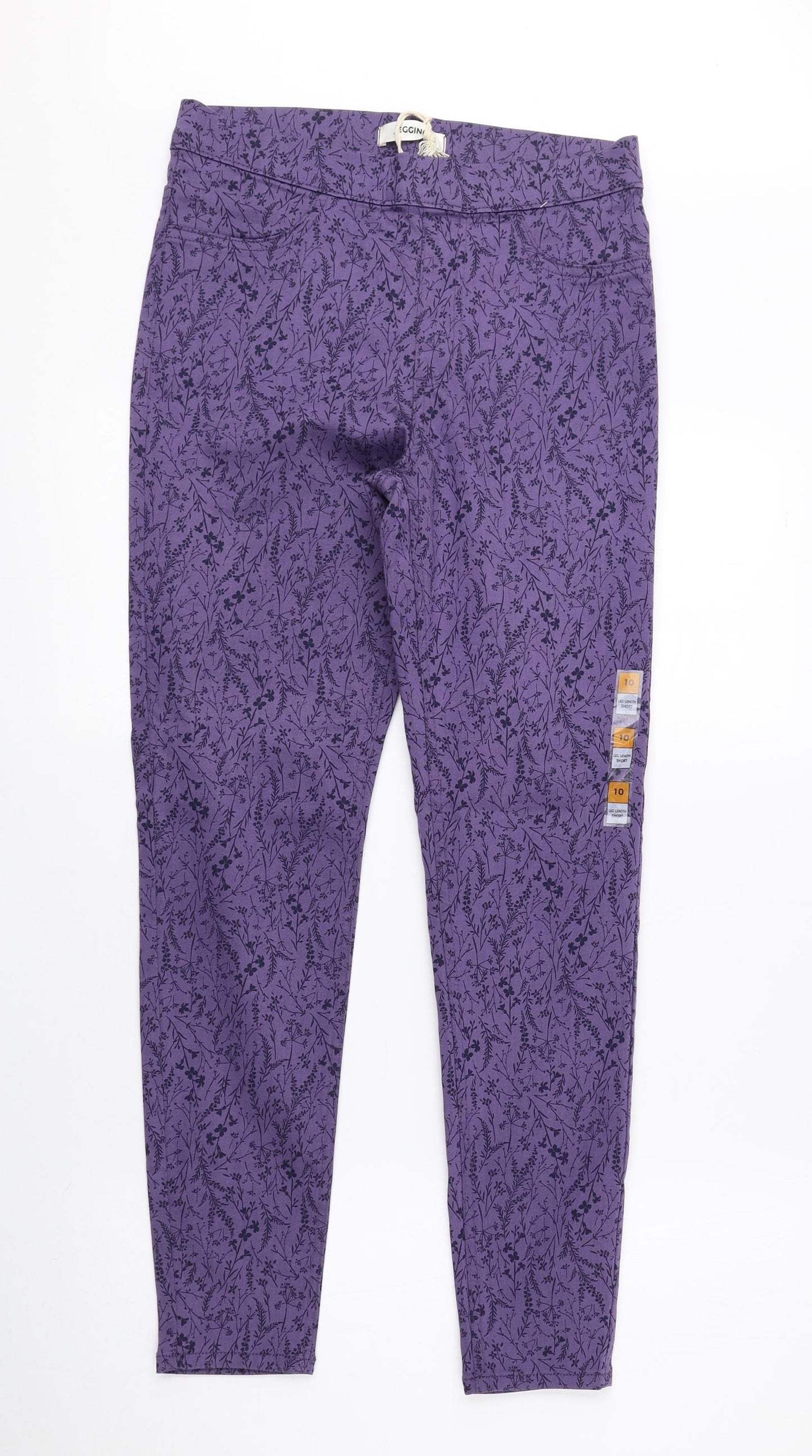Marks and Spencer Womens Purple Floral Cotton Jegging Leggings Size 10 L26 in