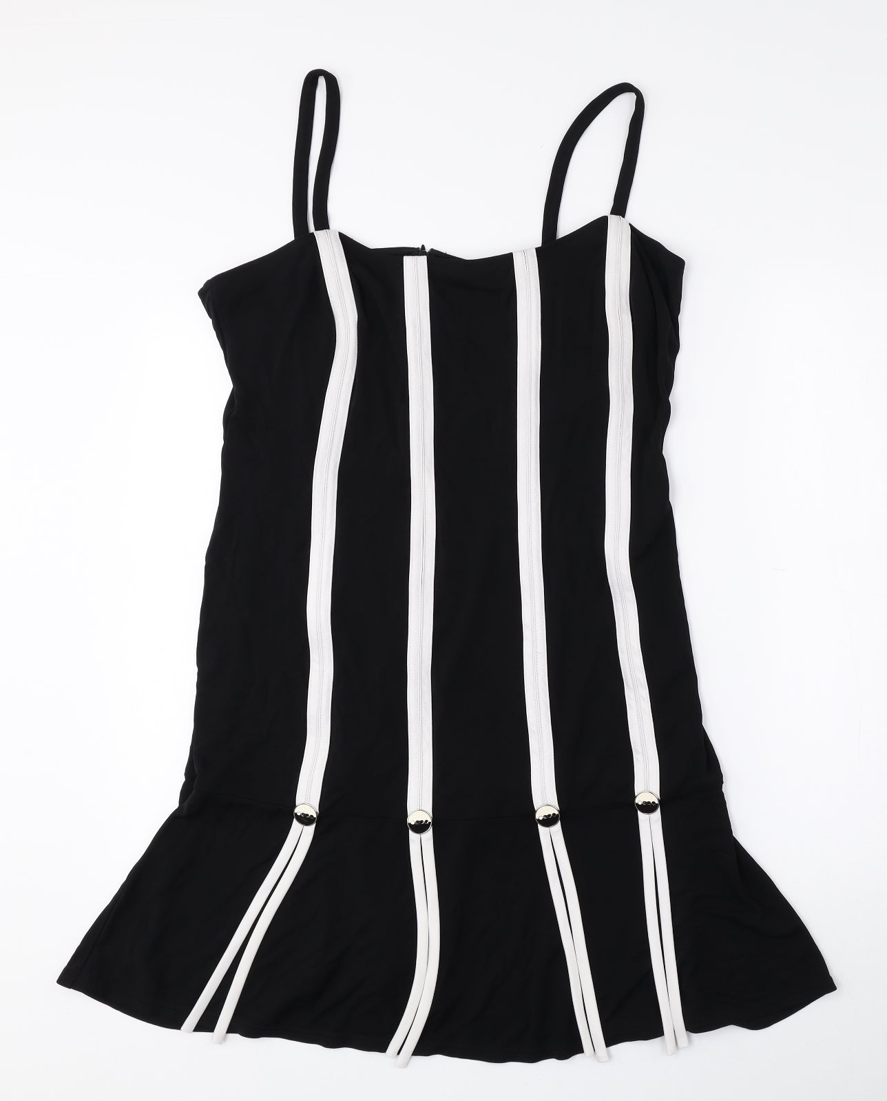 Joseph Ribkoff Womens Black Striped Rayon A-Line Size 16 Square Neck