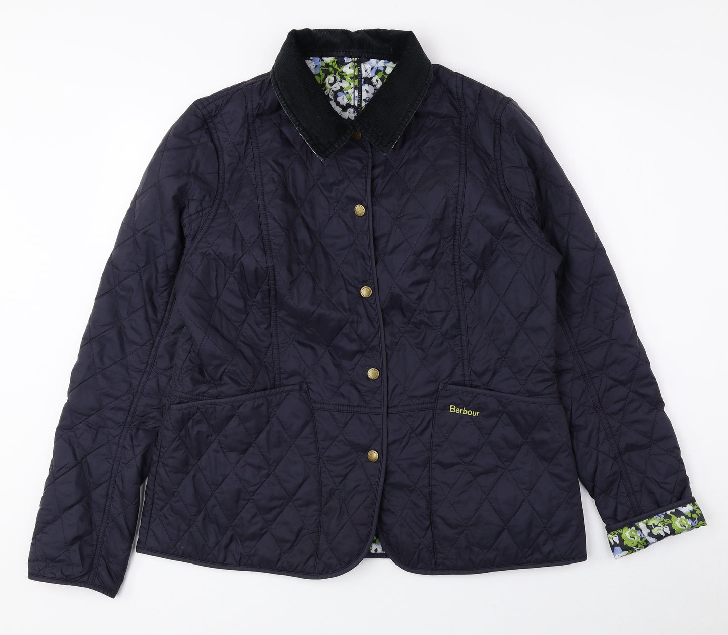 Barbour Womens Blue Quilted Coat Size 14 Snap