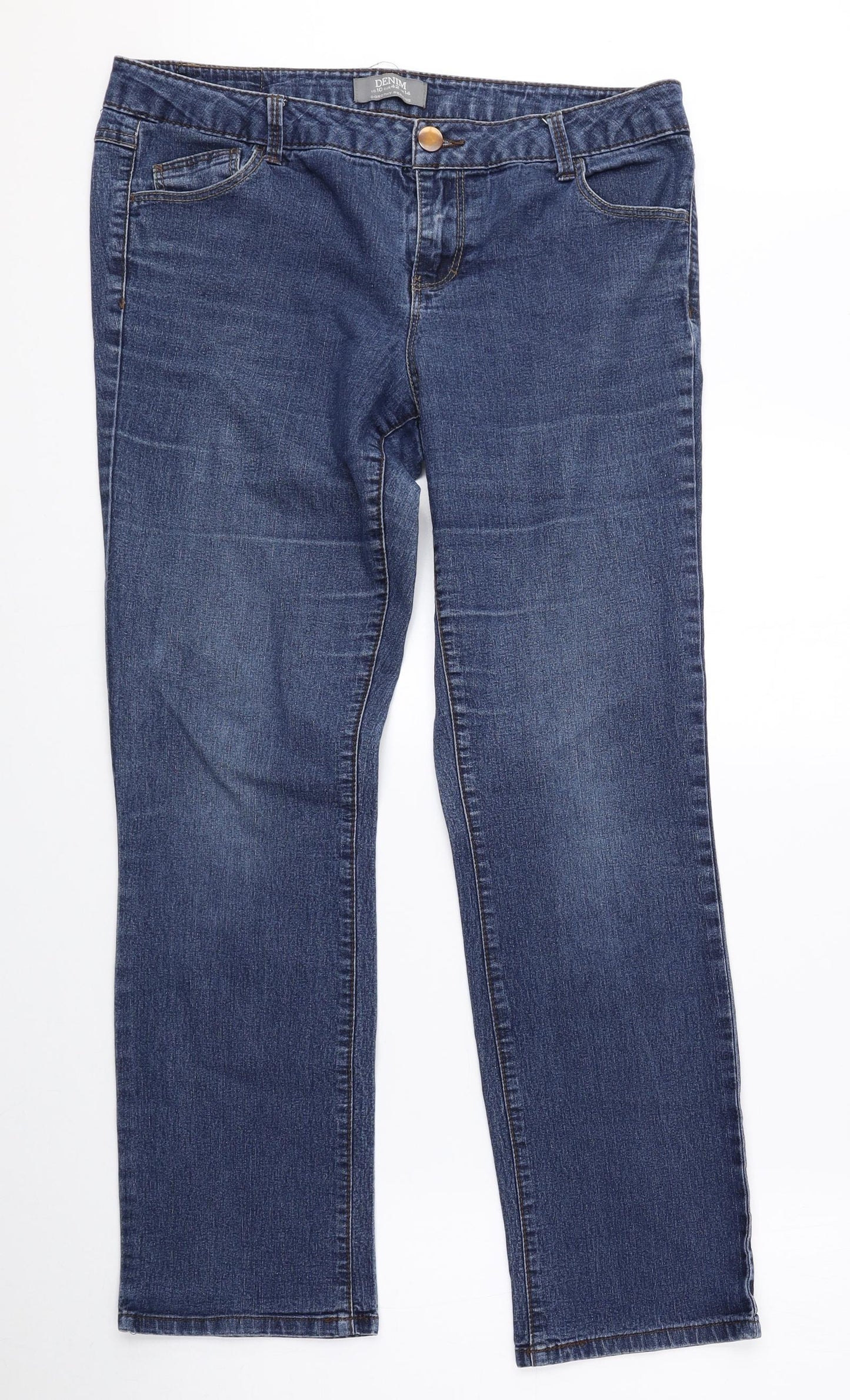Dorothy Perkins Womens Blue Cotton Straight Jeans Size 14 L28 in Regular Zip