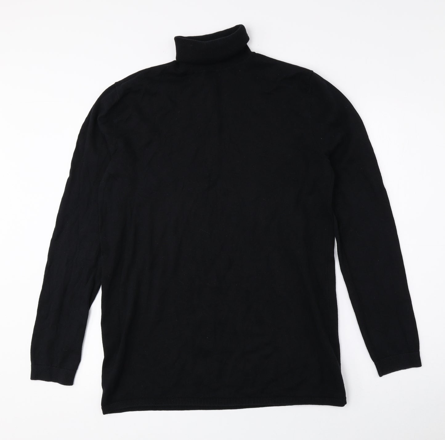 Topman Mens Black Cotton T-Shirt Size M Roll Neck