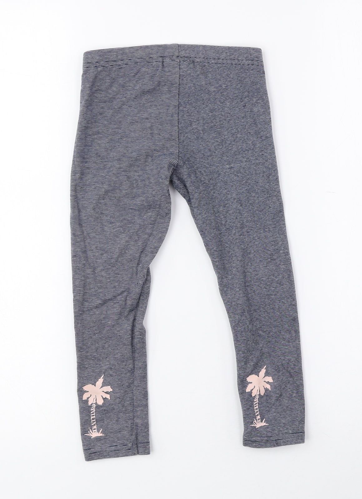 NEXT Girls Blue Striped Cotton Jegging Trousers Size 4 Years Regular - Palm Tree
