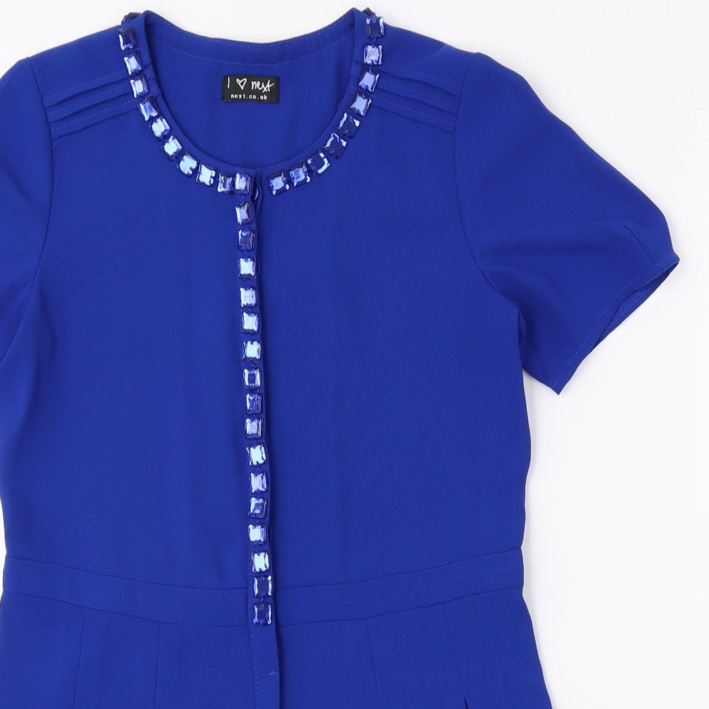 NEXT Girls Blue Polyester Playsuit One-Piece Size 10 Years Button - Chiffon