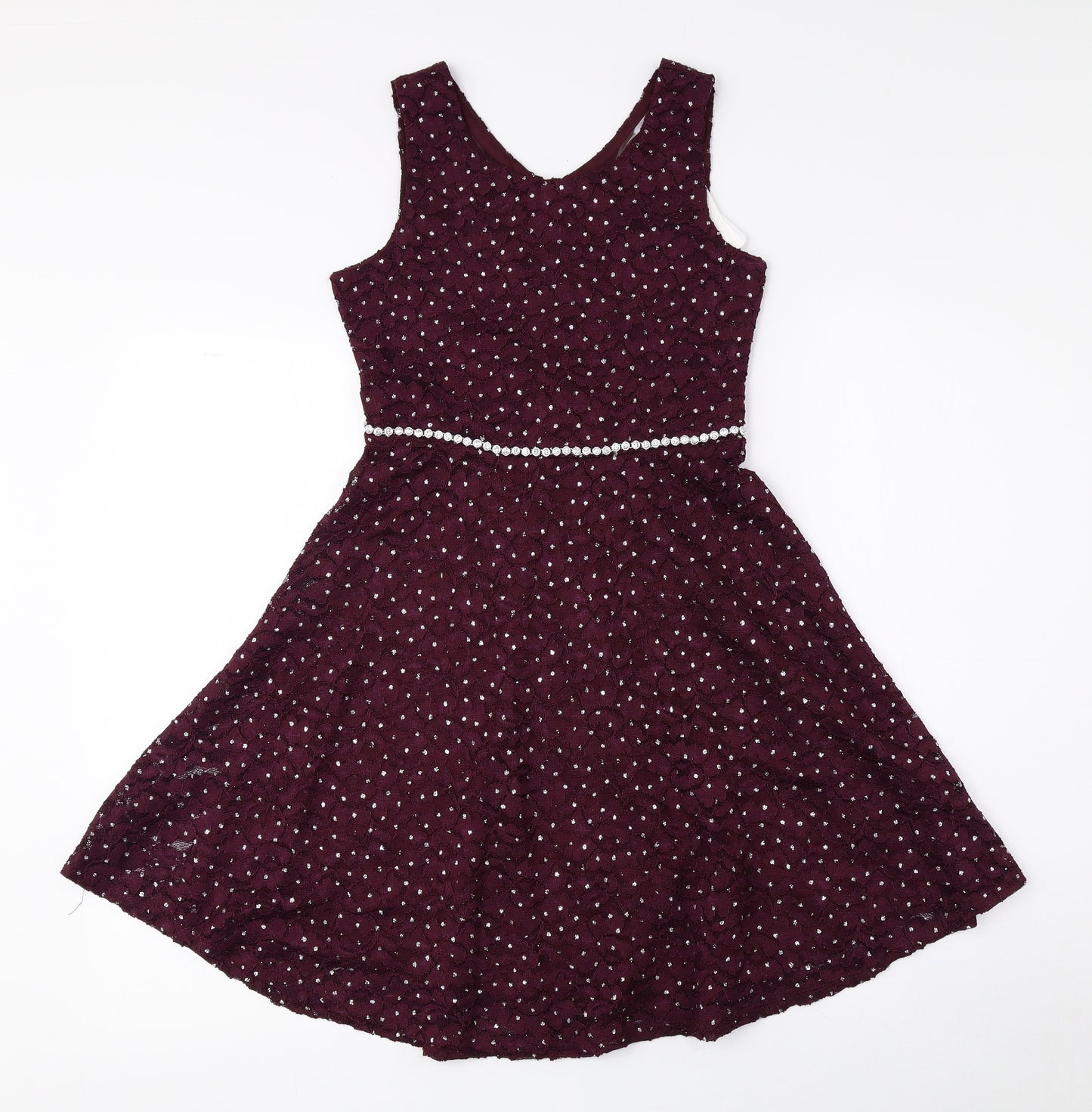 Speechless Girls Red Polka Dot Polyester Fit & Flare Size 12 Years Scoop Neck Zip