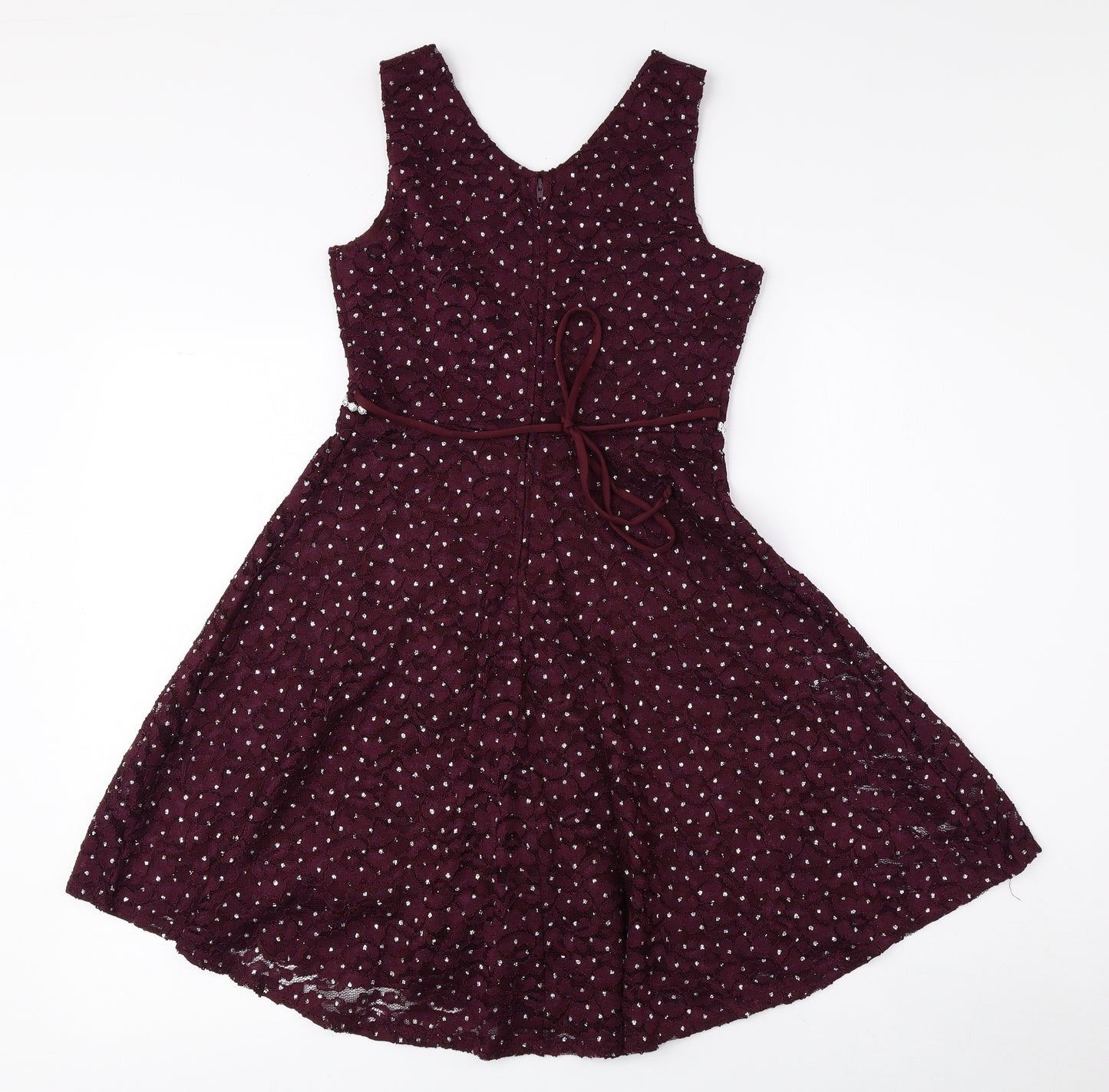 Speechless Girls Red Polka Dot Polyester Fit & Flare Size 12 Years Scoop Neck Zip