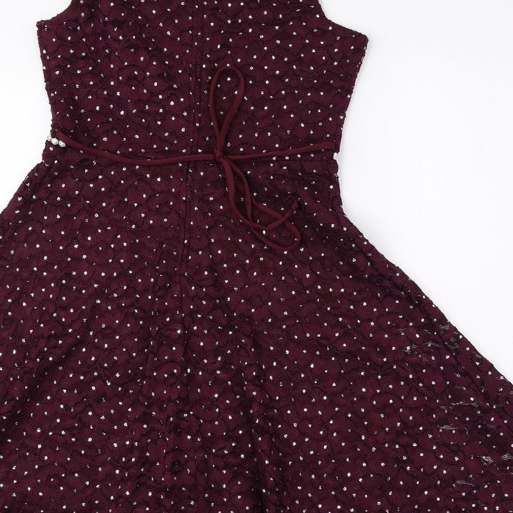 Speechless Girls Red Polka Dot Polyester Fit & Flare Size 12 Years Scoop Neck Zip