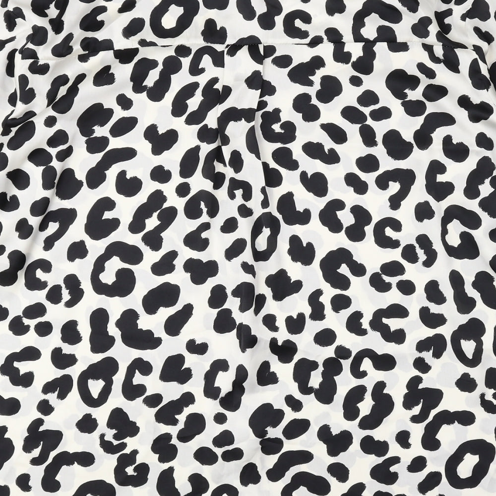 Zara Womens Black Animal Print Polyester Basic Button-Up Size L Collared