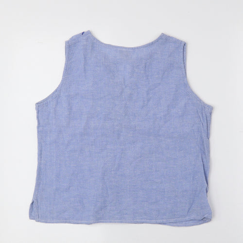 HHG Womens Blue Geometric 100% Cotton Cropped Tank Size XL V-Neck