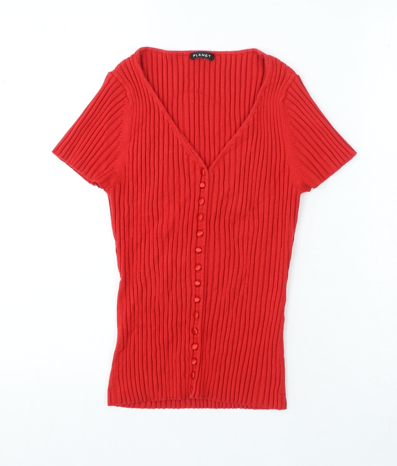 Planet Womens Red Modal Jersey T-Shirt Size M V-Neck