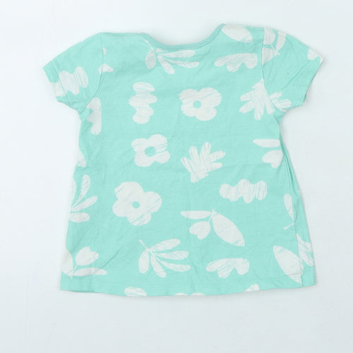 George Girls Green 100% Cotton Jersey T-Shirt Size 18-24 Months Round Neck - Flowers