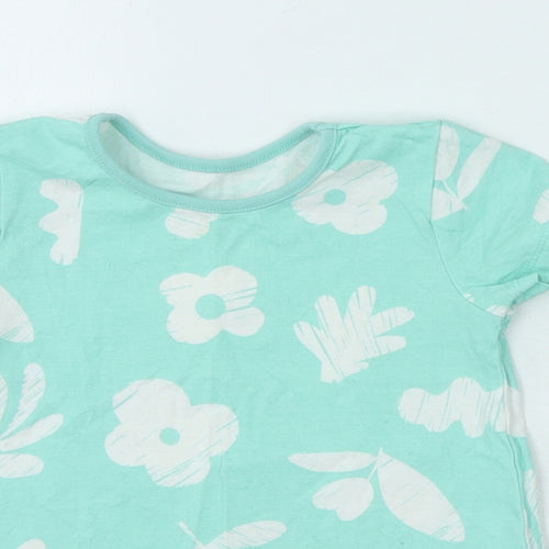 George Girls Green 100% Cotton Jersey T-Shirt Size 18-24 Months Round Neck - Flowers