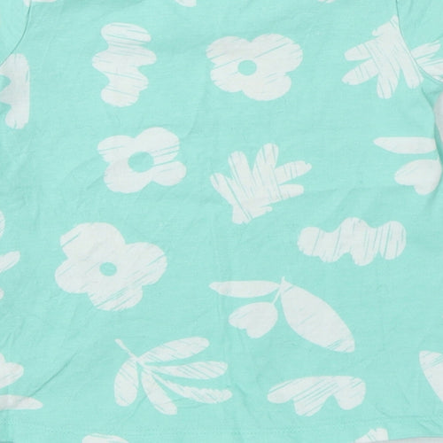 George Girls Green 100% Cotton Jersey T-Shirt Size 18-24 Months Round Neck - Flowers