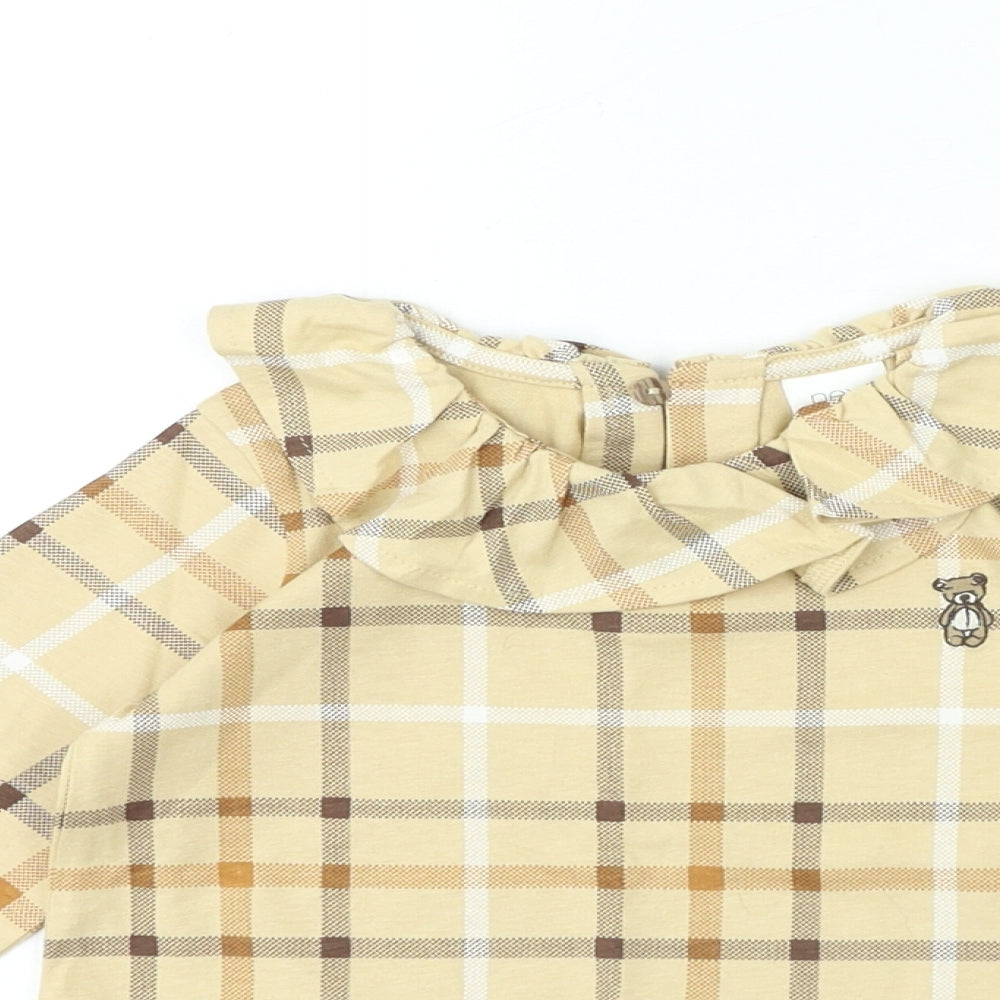 NEXT Girls Beige Plaid 100% Cotton Jersey T-Shirt Size 2-3 Years Round Neck - Frills Bear