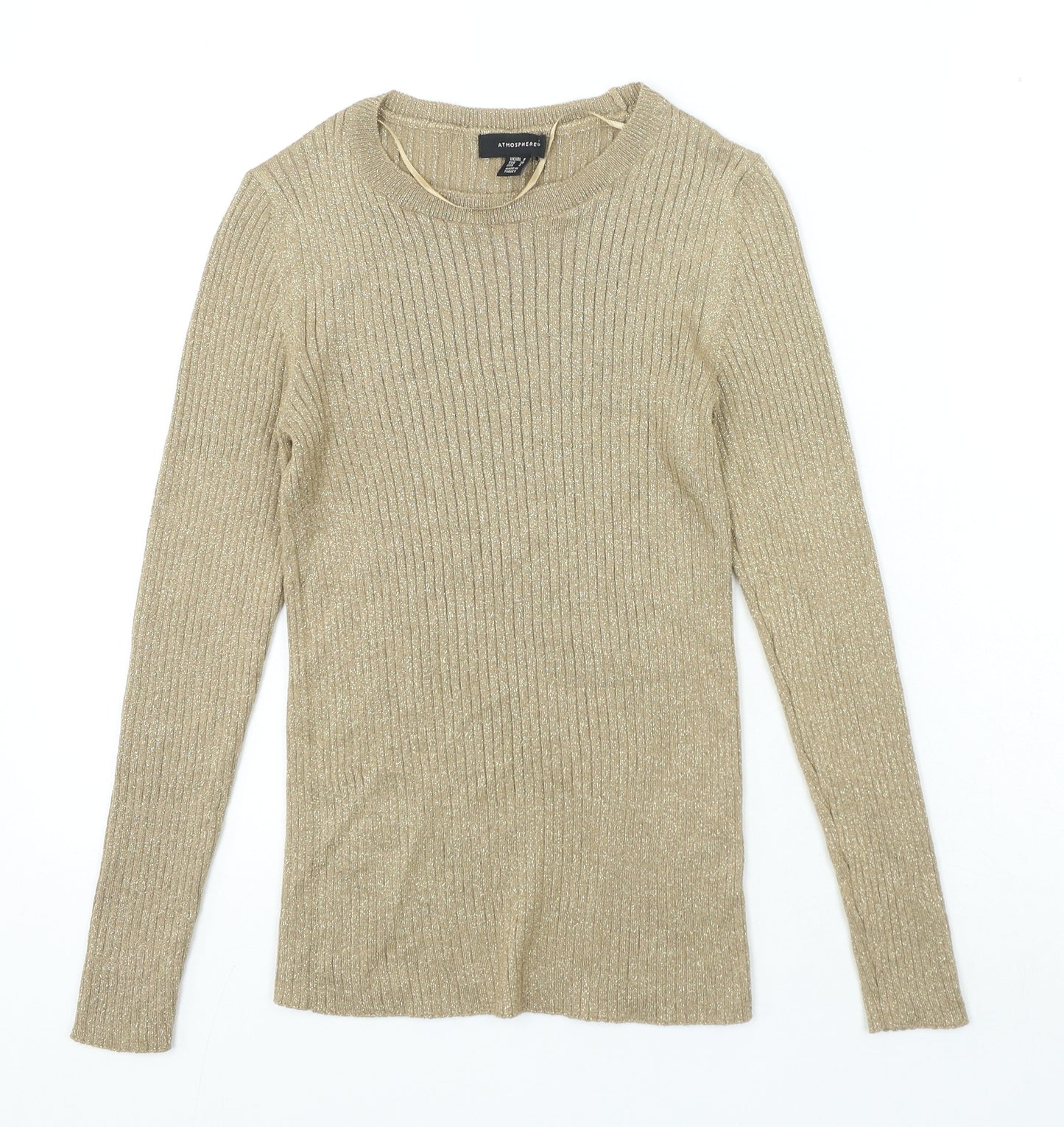 Atmosphere Womens Gold Round Neck Viscose Pullover Jumper Size 8