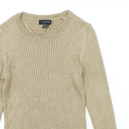 Atmosphere Womens Gold Round Neck Viscose Pullover Jumper Size 8