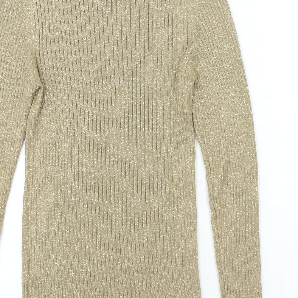 Atmosphere Womens Gold Round Neck Viscose Pullover Jumper Size 8