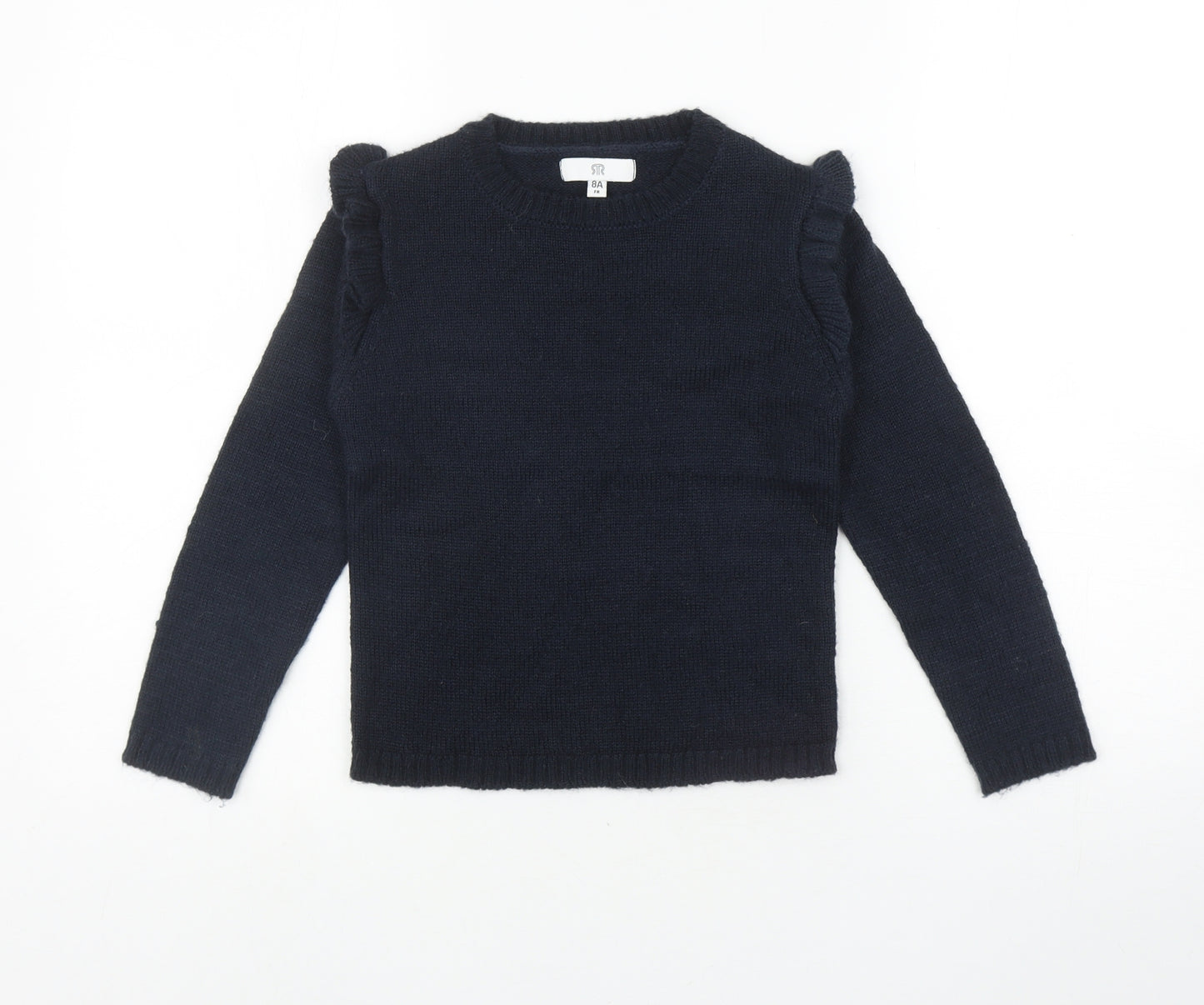 River Island Girls Blue Round Neck Acrylic Pullover Jumper Size 8 Years - Frills