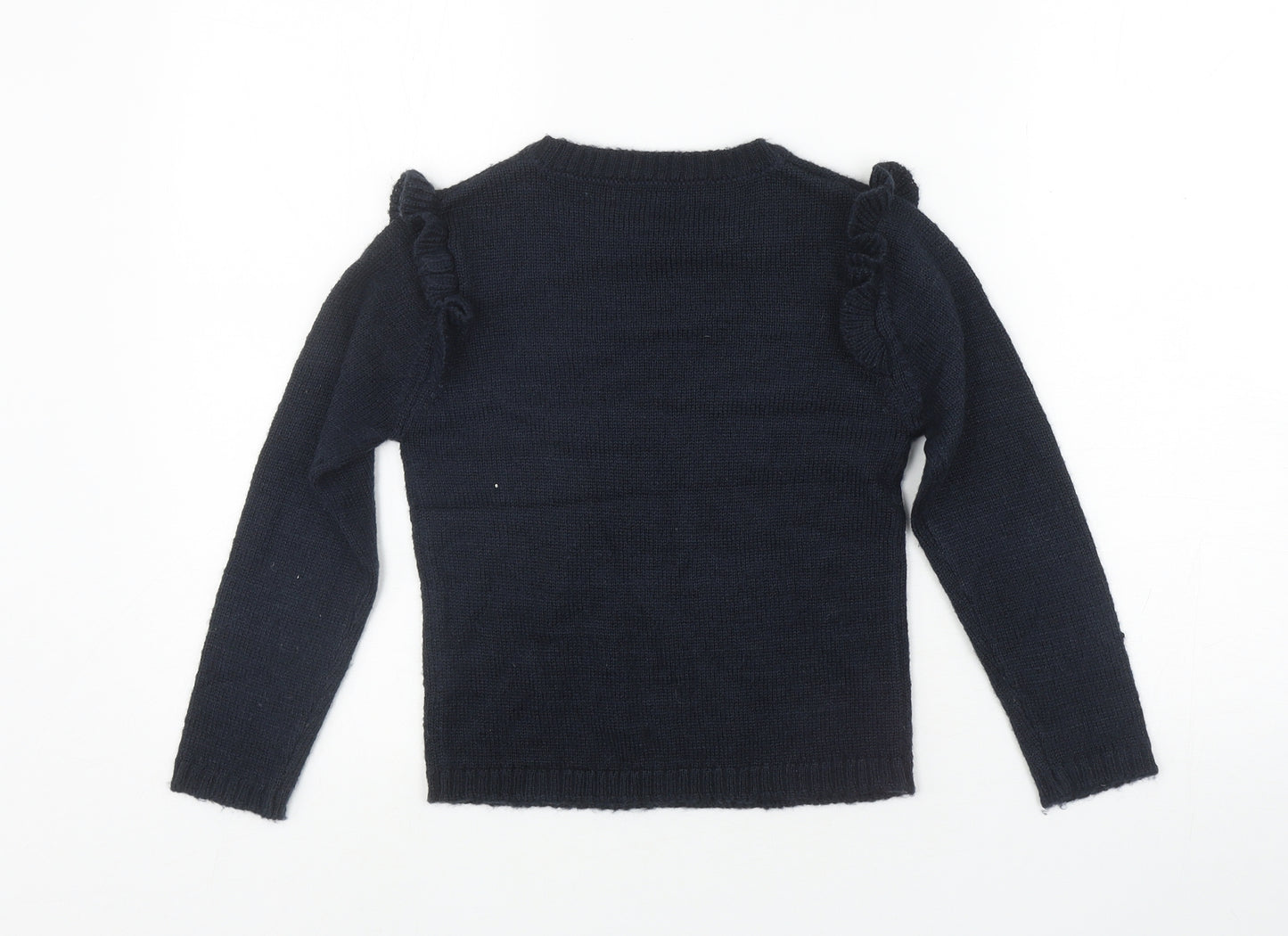 River Island Girls Blue Round Neck Acrylic Pullover Jumper Size 8 Years - Frills