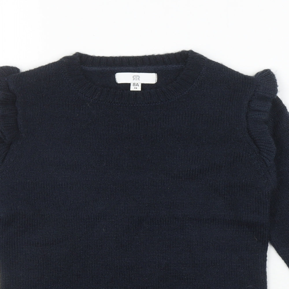 River Island Girls Blue Round Neck Acrylic Pullover Jumper Size 8 Years - Frills
