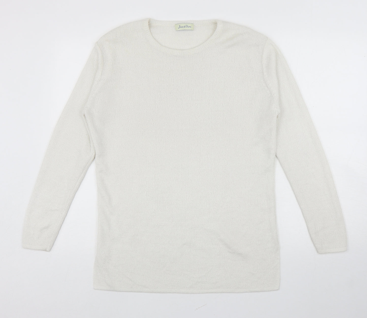 Joie De Vure Womens White Round Neck Acrylic Pullover Jumper Size M - Split hem details
