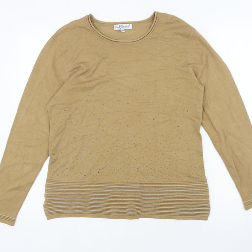 Mudflower Womens Brown Striped Viscose Jersey T-Shirt Size M Round Neck - Diamond Pattern