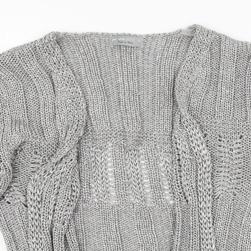 Per Una Womens Silver V-Neck Acrylic Cardigan Jumper Size 12