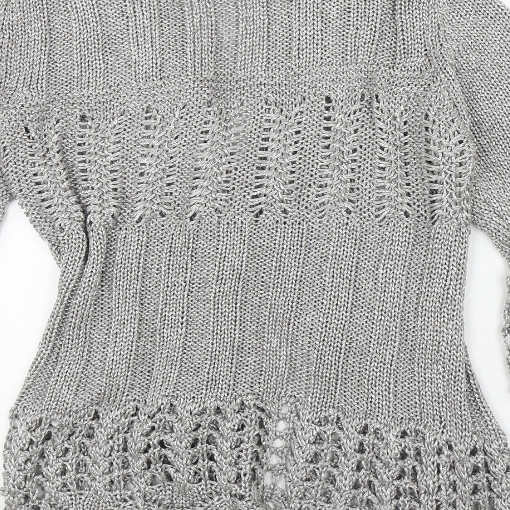 Per Una Womens Silver V-Neck Acrylic Cardigan Jumper Size 12