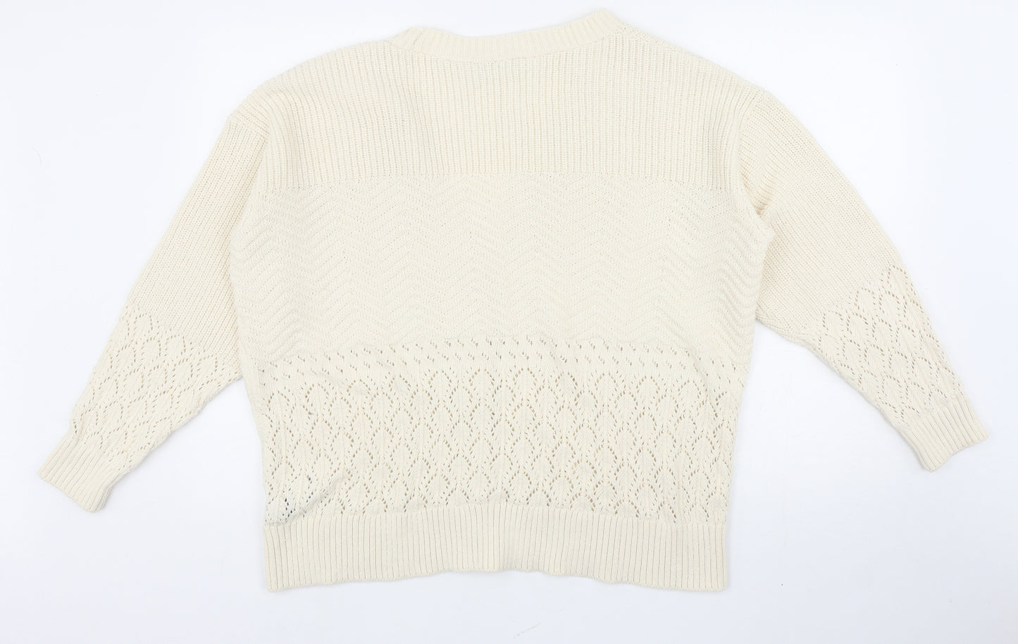 Marks and Spencer Womens Beige V-Neck Cotton Cardigan Jumper Size L