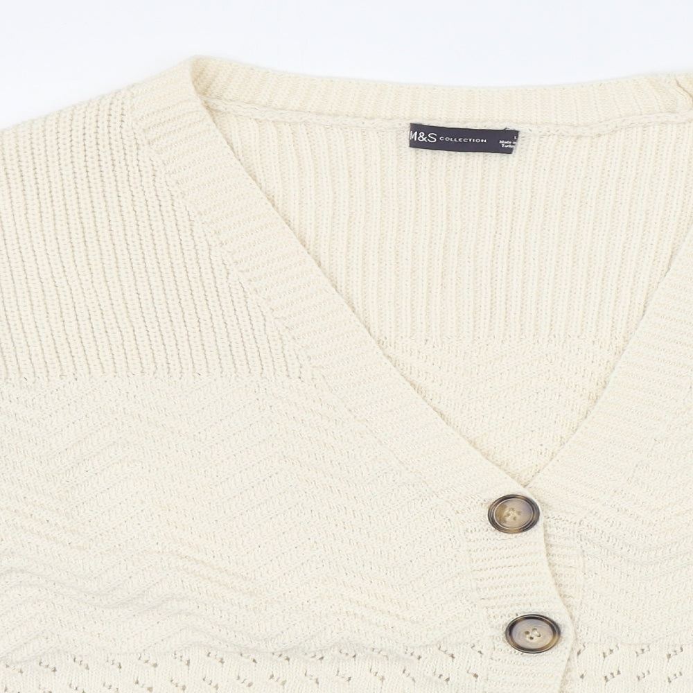 Marks and Spencer Womens Beige V-Neck Cotton Cardigan Jumper Size L
