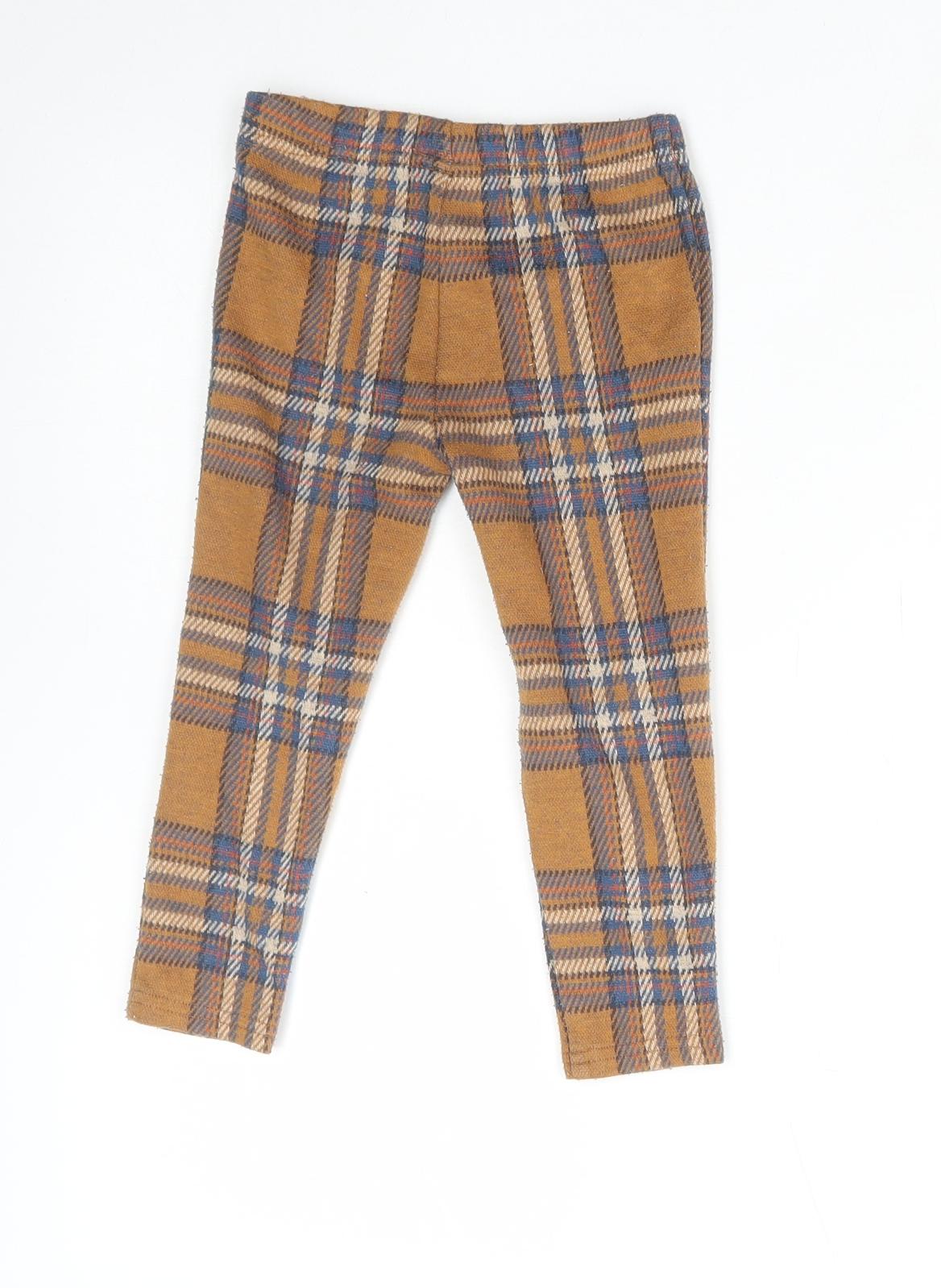 NEXT Girls Multicoloured Plaid Cotton Capri Trousers Size 2-3 Years Regular Pullover - Leggings